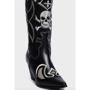 Dolls Kill Pink Kiss Womens 10 Black Skull Embroidery Western Boots Pointed Heel